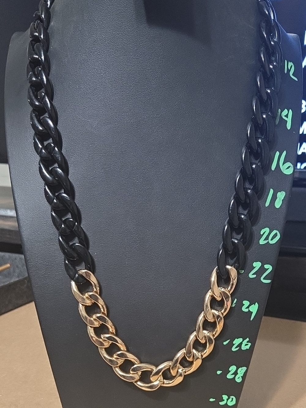 Two-Tone Chunky Chain Necklace - Black Lucite & Gold Metal Chain Necklace